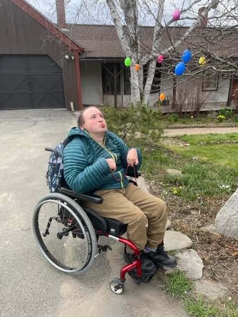 A farm visitor in a wheelchair